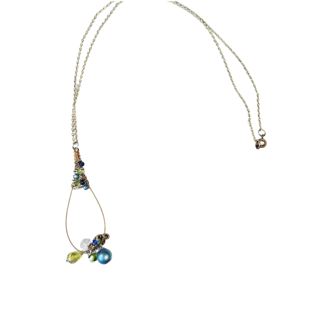 Unbranded Pendant Necklace Womens OS Blue Green Wire Wrapped Beaded Teardrop